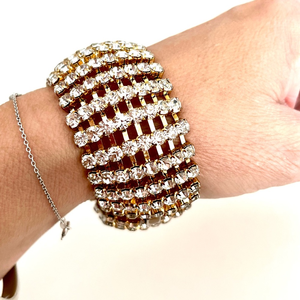 Vintage Disco Rhinestone Mesh Gold-Tone Bracelet